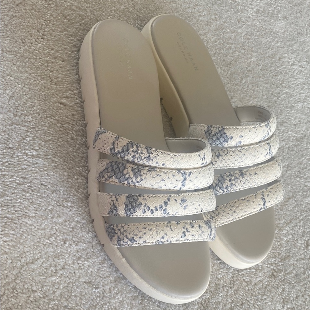Cole Haan Cream and Gray Triple Strap Sandals